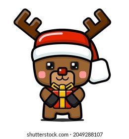 Cube Style Cute Christmas Reindeer Holding Presents Box
