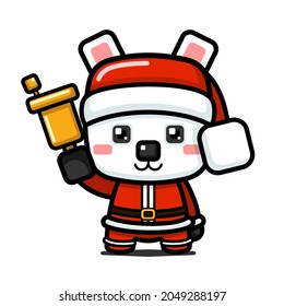 Cube Style Cute Polar Bear In Santa Claus Costume Holding Bell