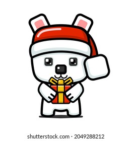 Cube Style Cute Polar Bear Holding Presents Box