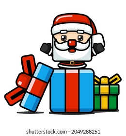 Cube Style Cute Santa Claus In Presents Box