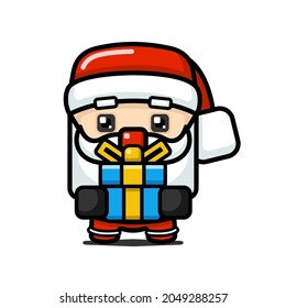 Cube Style Cute Santa Claus Holding Presents Box
