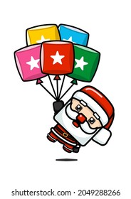 Cube Style Cute Santa Claus Holding Colorful Balloons