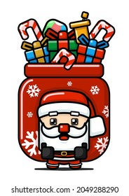Cube Style Cute Santa Claus Carrying Big Presents Bag