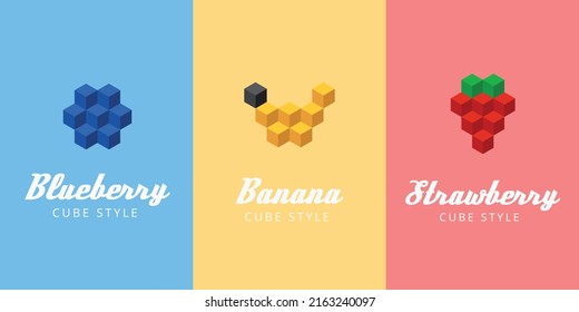 Cube style fruit. Vector illustration consists from small color cubes.