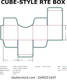 Cube style rte box template die cut packaging design