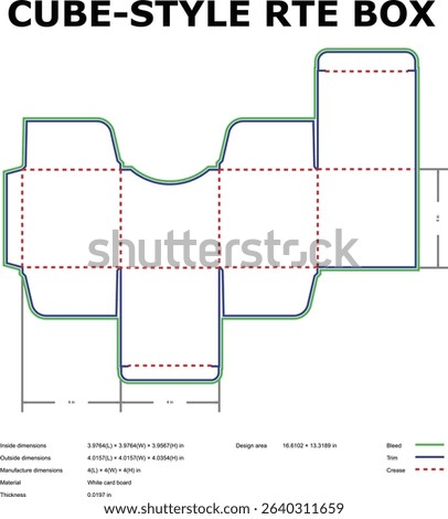 Cube style rte box template die cut packaging design