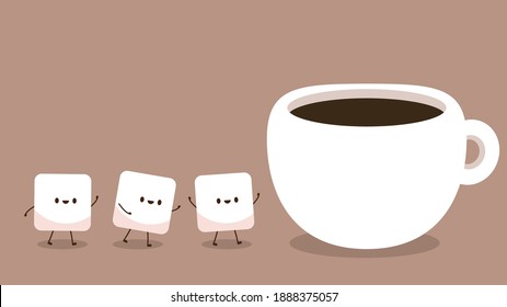 Cube Sugar character design. Espresso coffee vector.