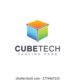 Cube tech logo design template. Colorful shape modern graphic. Vector illustration can use for brand identity corporate business, digital corporate, development