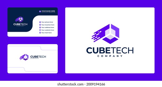 Cube Tech Logo Technology. Hexagon Tech Logo And Business Card