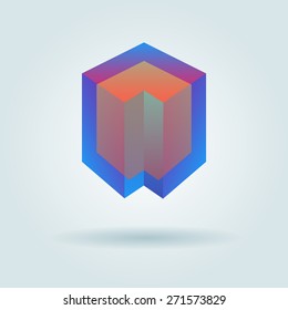 Cube technology abstract gradient glass vector logo template. Design element for corporate identity. Glossy style.  Success Team Concept. 