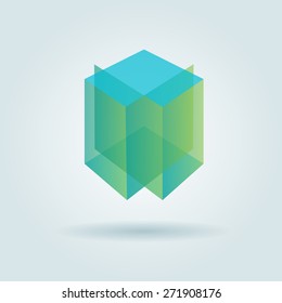 Cube technology abstract gradient glass vector logo template. Design element for corporate identity. Glossy style.  Success Team Concept. 