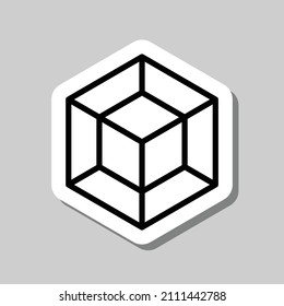 Cube, tesseract simple icon. Flat desing. Sticker with shadow on gray background.ai