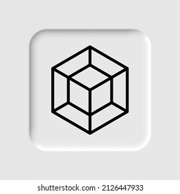 Cube, tesseract simple icon. Flat desing. Neumorphism design.ai