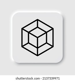 Cube, tesseract simple icon. Flat desing. Neumorphism design.ai