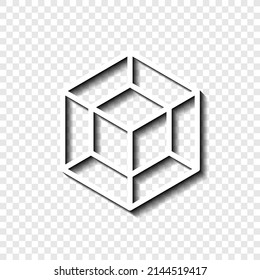Cube, tesseract simple icon. Flat desing. White with shadow on transparent grid.ai