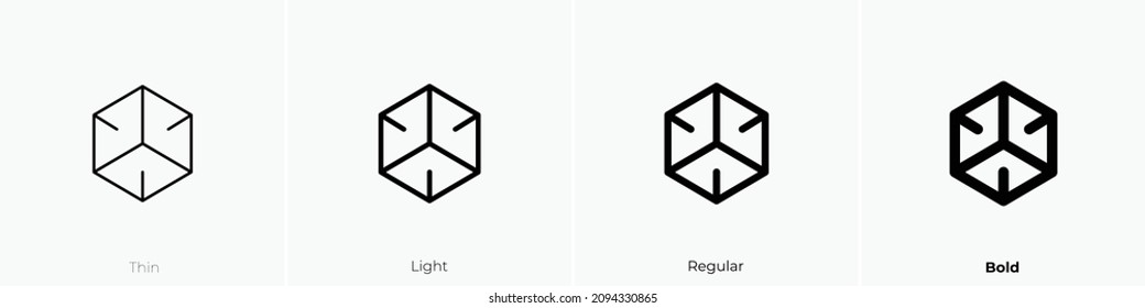 cube three icon. Thin, Light Regular And Bold style design isolated on white background