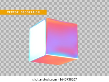Cube is three-dimensional geometric shape isolated with colorful hologram chameleon color gradient. 3d objects block. vector illustration.