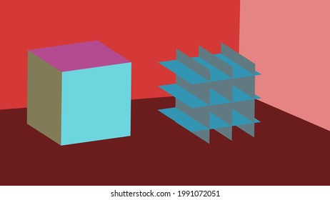un cubo con un marco interior de tres capas