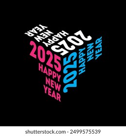 Cube of Time: 2025 New Year Typography Pops in 3D! Neon Pink and Blue Text Explodes from Black Background. Retro-Futuristic Design Celebrates Past, Present, and Future.