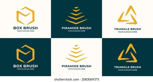 pirámide de triángulo de cubo combinada con el logotipo de pincel
