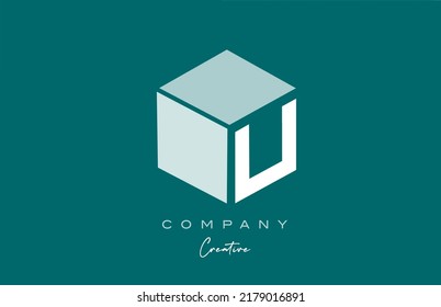 diseño de icono del logotipo de la letra cúbica U con letras cúbicas en color pastel verde. Plantilla de diseño creativo para empresas y empresas