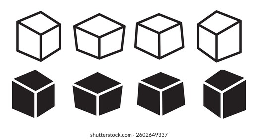
Cube vector icon set. Black Cube icons. simple template virtual reality flat design pictogram for infographic interface elements for app logo web button, ui, logo, isolated on transparent background.