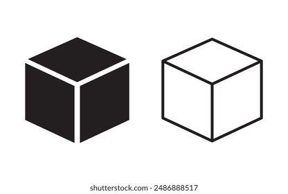 cube vector icon set, block, box or brick logo. Dotted, dashed, outline, solid isolated illustrations. Square three-dimensional frame.