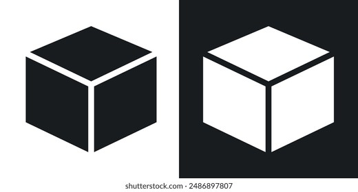 Cube vector icon set in solid black and white color