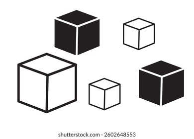 Cube vector icons. Black Cube icons. 