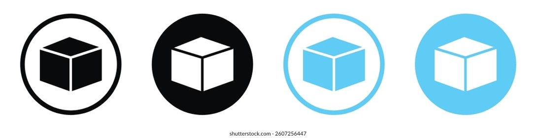 Cube vector icons in black and blue colors