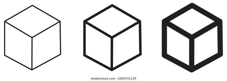 Cube vector icons. Black Cube icons. liner cube eps 10