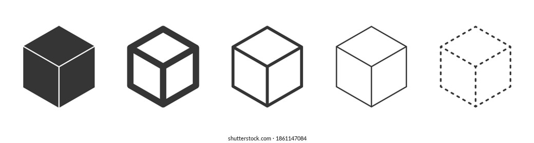 Cube vector icons. Set of Cube symbols on white background. Vector illustration. Various black Cube icons.