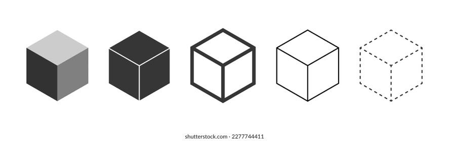 Cube vector icons. Set of Cube symbols on white background. Various black Cube icons. Vector.