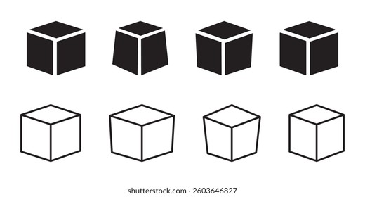 Cube vector icons. Set of Cube symbols on white background. Vector illustration. Various black Cube icons.
