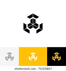 Cube vector logo. Logotype, icon, symbol, sign from letters cube. Flat logotype design with yellow color for company or brand.