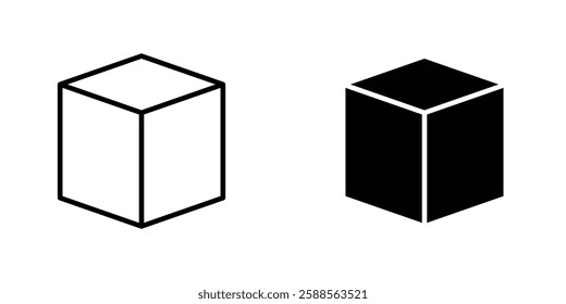 Cube vectors icons set in filled and strokes on white background