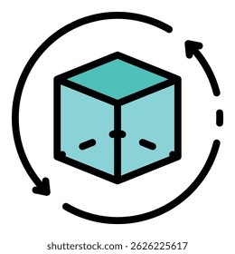 Cube vr icon. Outline cube vr vector icon color flat isolated