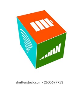 cube with wifi signal symbol, network signal and colorful battery status bar