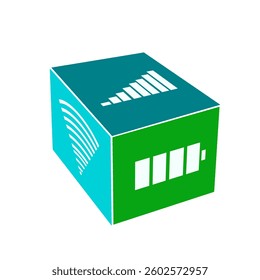 cube with wifi signal symbol, network signal and colorful battery status bar