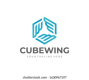 Cube with wings logo design. Logistics box vector design. Delivery logotype