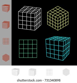Cube wireframe set.Vector outline illustration.