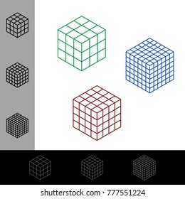 Cube Wireframe Setvector Outline Illustrationisometric Projection Stock ...