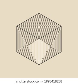 Cube Withe Maze. Impossible Shape, Line Design. Vector Illustration EPS 10