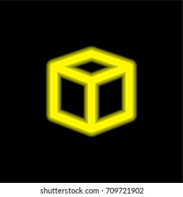 Cube yellow glowing neon ui ux icon. Glowing sign logo vector