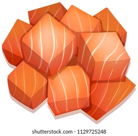 Cubed salmon on white background illustration