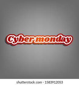 Cuber Monday slogan. Flat red icon with linear white icon with gray shadow at grayish background. Illustration.