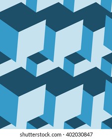 Cubes 3d seamless pattern. Monochrome blue background