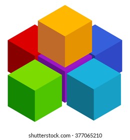 Cubes abstract 3d, multicolor element on white
