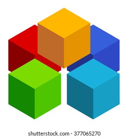 Cubes abstract 3d, multicolor element on white