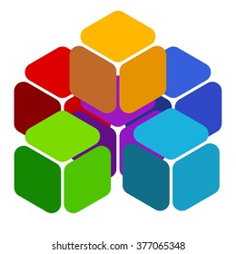 Cubes abstract 3d, multicolor element on white
